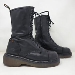 Doc Dr Martens MIRANDA 10" Womens Size 8 Black Leather Boots 14 Eyelet Rare Y2K